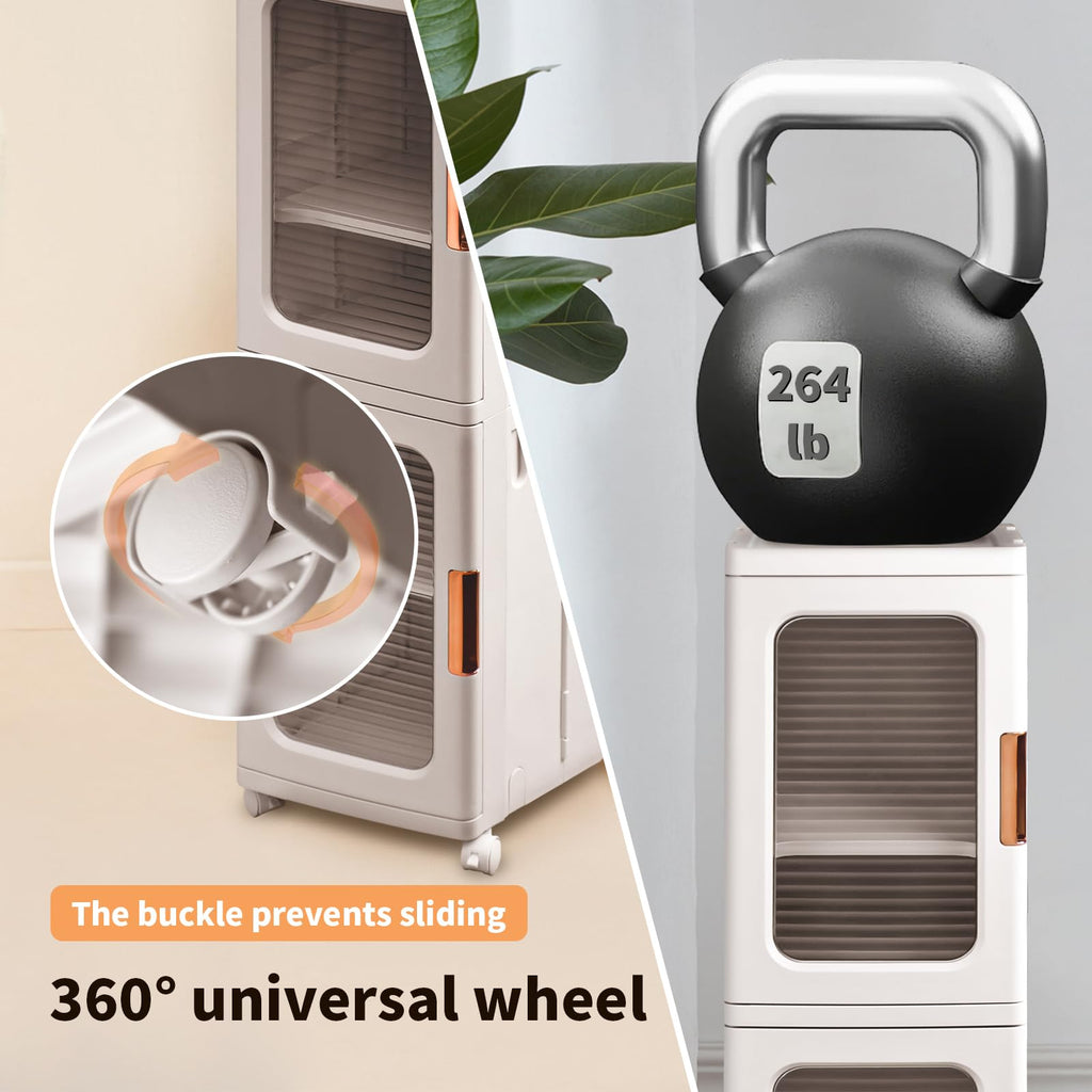 4-Tier Tall Narrow Storage Cabinet With Movable Wheels.