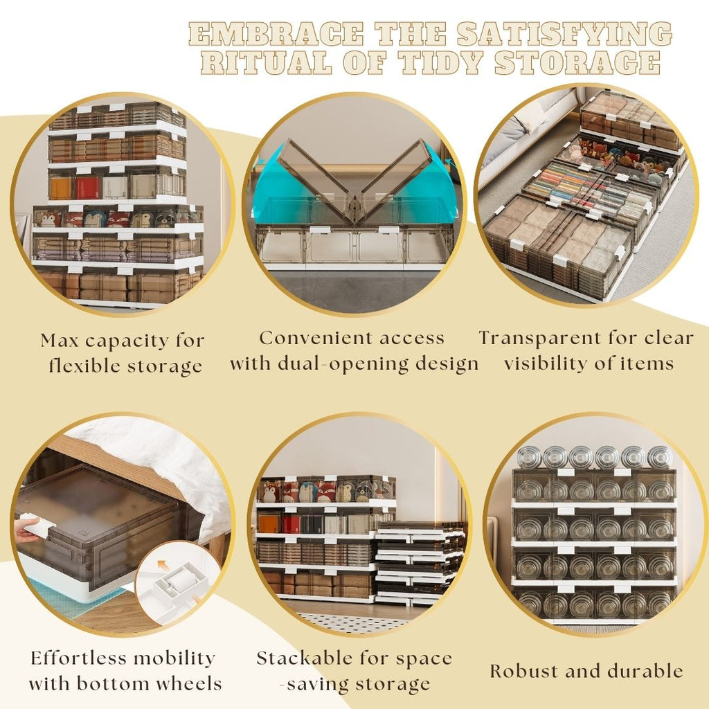 Under Bed Storage With Wheels, 51L/61L Larger Under Bed Storage Containers With Clear Lids, 32'' Lengthen Under Bed Shoe Organizer, Rolling Under Bed Storage For Shoes Clothes
