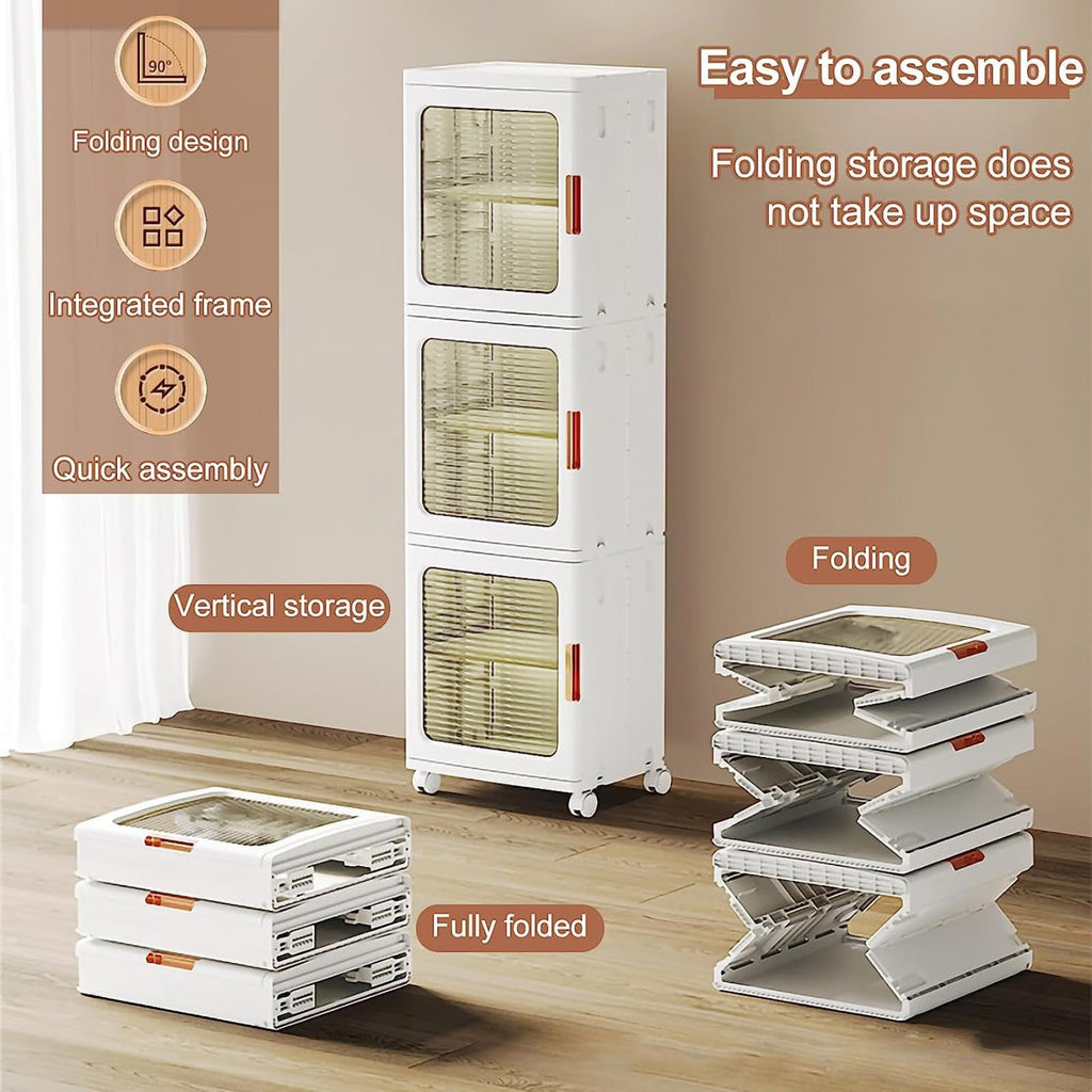 4-Tier Tall Narrow Storage Cabinet With Movable Wheels.