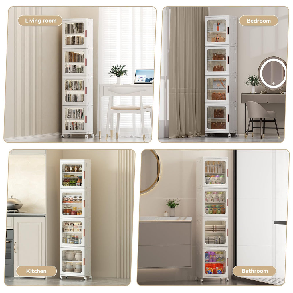 4-Tier Tall Narrow Storage Cabinet With Movable Wheels.