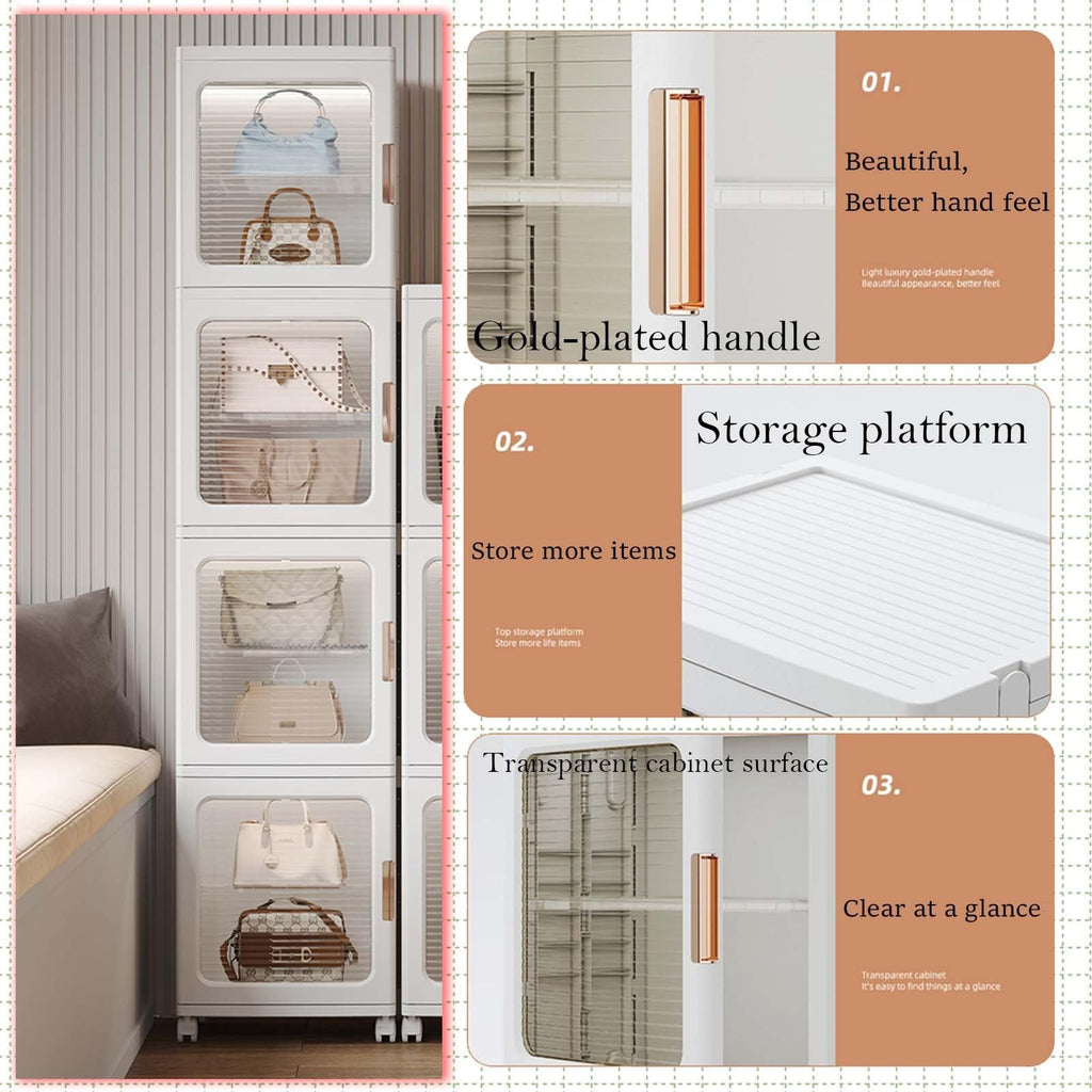 4-Tier Tall Narrow Storage Cabinet With Movable Wheels.