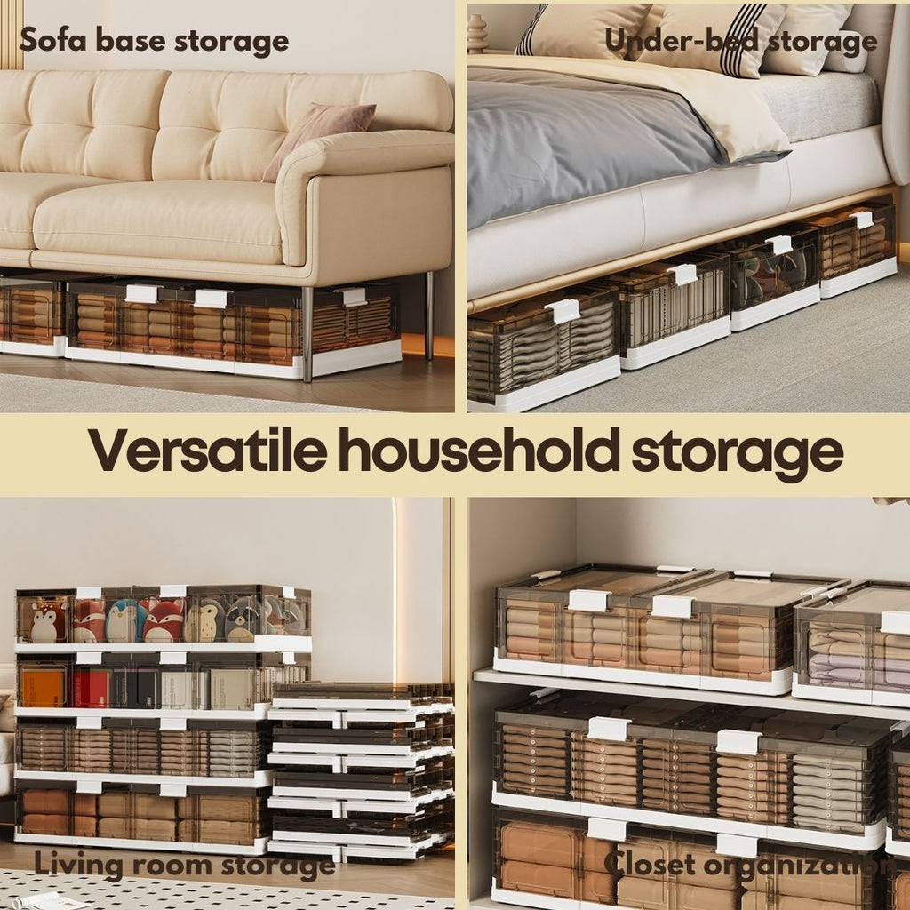 Under Bed Storage With Wheels, 51L/61L Larger Under Bed Storage Containers With Clear Lids, 32'' Lengthen Under Bed Shoe Organizer, Rolling Under Bed Storage For Shoes Clothes