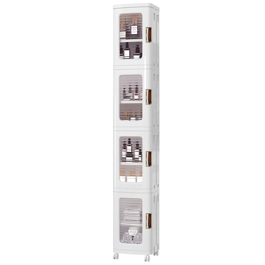4-Tier Tall Narrow Storage Cabinet With Movable Wheels.