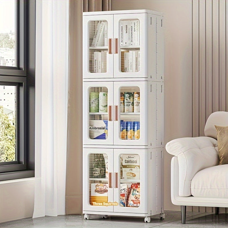 3-Tier Tall Large Capacity Narrow Storage Cabinet with Movable Wheels.