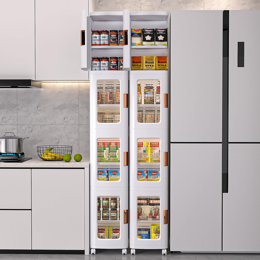 4-Tier Tall Narrow Storage Cabinet With Movable Wheels.