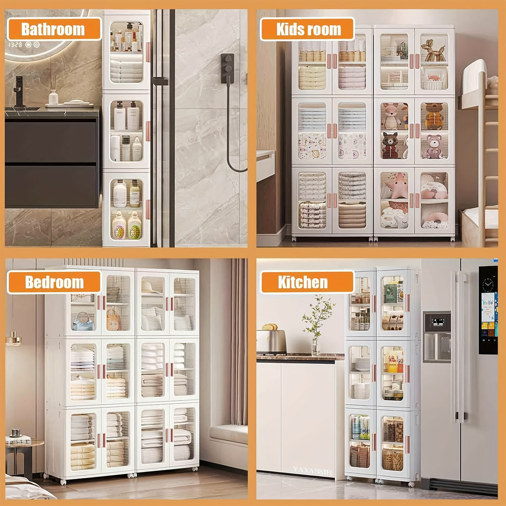 3-Tier Tall Large Capacity Narrow Storage Cabinet with Movable Wheels.