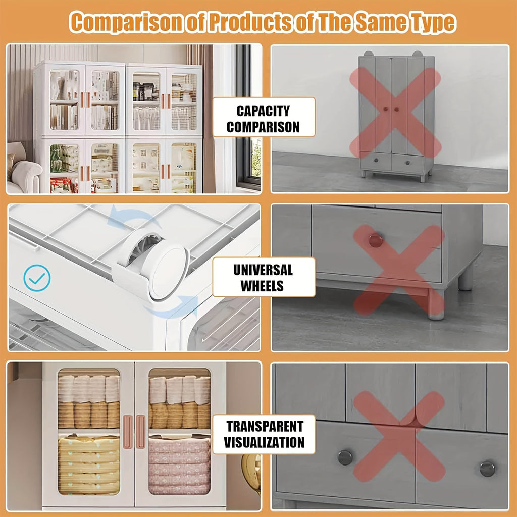 3-Tier Tall Large Capacity Narrow Storage Cabinet with Movable Wheels.