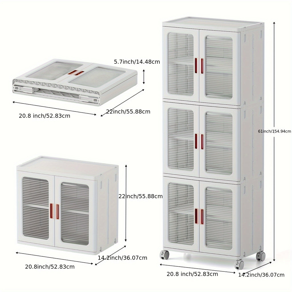 3-Tier Tall Large Capacity Narrow Storage Cabinet with Movable Wheels.