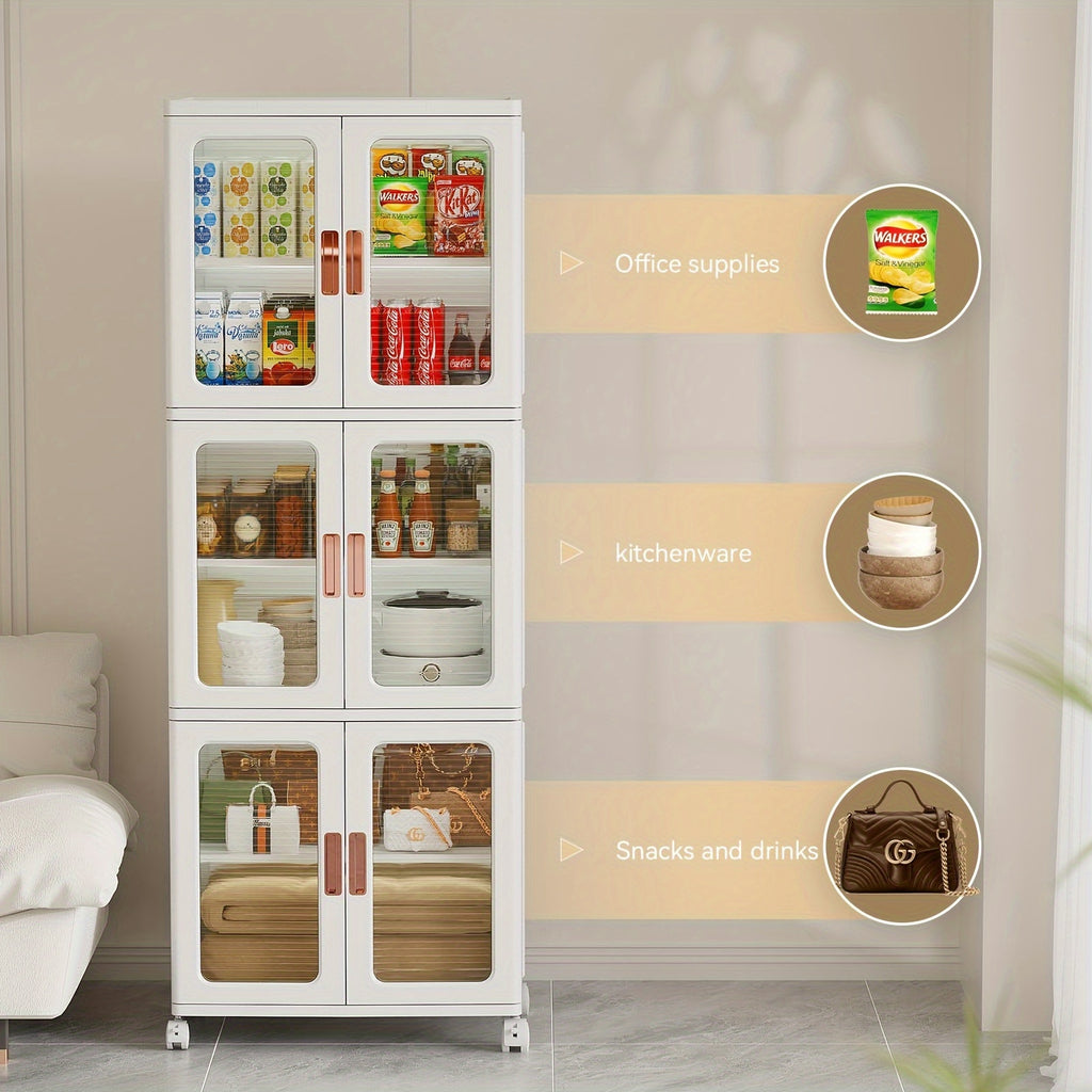 3-Tier Tall Large Capacity Narrow Storage Cabinet with Movable Wheels.