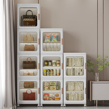 4-Tier Tall Narrow Storage Cabinet With Movable Wheels.