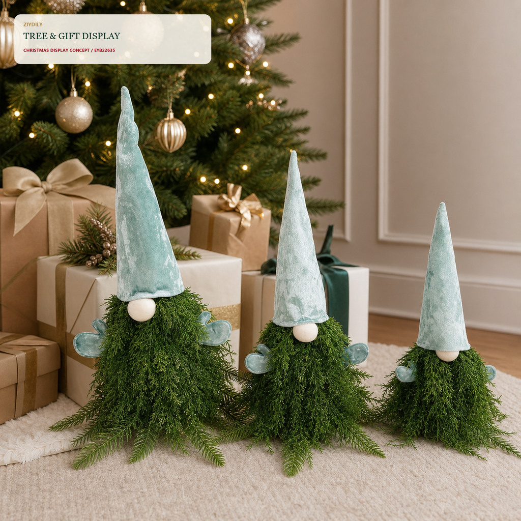 EYB22635 Christmas gnome seasonal tree display