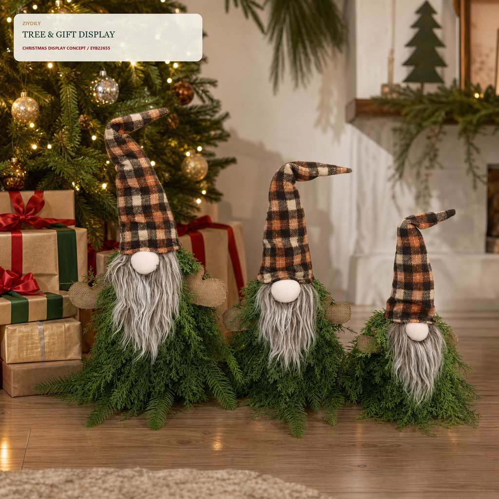 EYB22655 Christmas gnome seasonal tree display