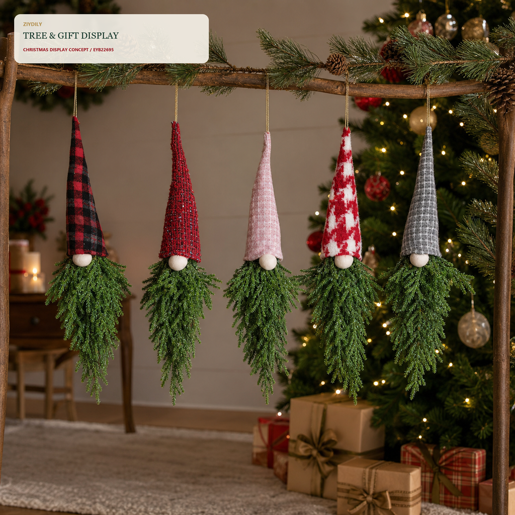 EYB22695 Christmas gnome seasonal tree display