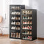 NLDD Expandable 9-Tier Shoe Rack with Clear Doors and Wheels: Collapsible Plastic Storage for 18 Pairs, Space Saving Cabinet for Bedroom Box Boxes, Shoe Box