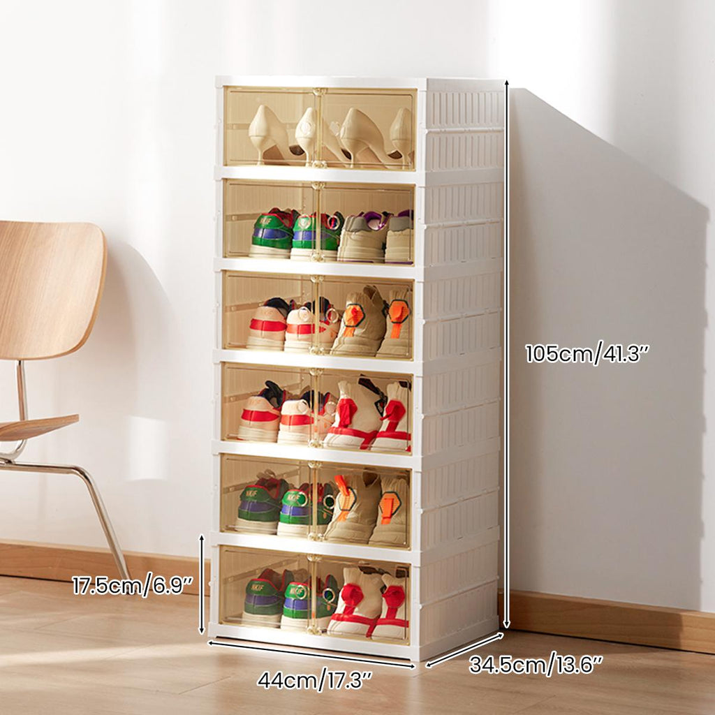 NLDD's 9-Level Clear Shoe Rack Revolution: Collapsible-Expandable Organizer for 18 Pairs, Compact Closet Essential with Transparent Boxes, Wheels Springtok Plastic shoe rack organizer Cabinet Light