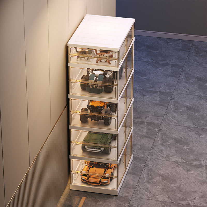 NLDD No-Assembly Foldable Display Cabinet, 3-Sided Clear Visible Showcase with Movable Wheels, Foldable Display Organizer with Magnetic Door, Free Combination for Narrow Spaces