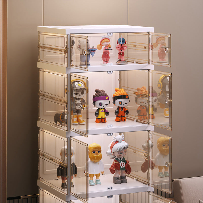 NLDD No-Assembly Foldable Display Cabinet, 3-Sided Clear Visible Showcase with Movable Wheels, Foldable Display Organizer with Magnetic Door, Free Combination for Narrow Spaces