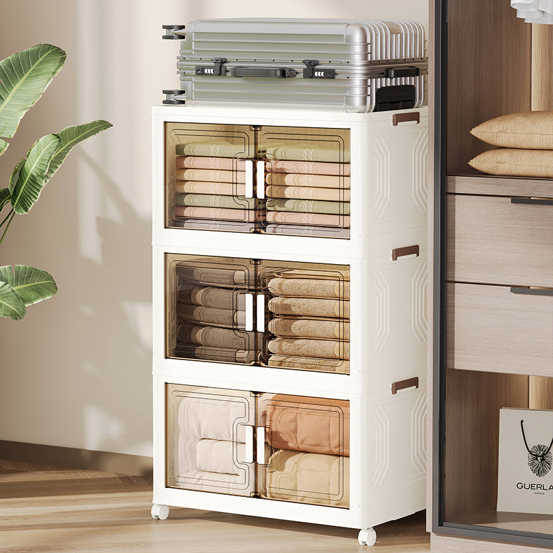 3-Tier Double-Door Foldable Wardrobe With Wheels Storage Box.