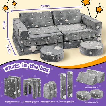 12Pcs Modular Kids Play Couch - Kids Couch for Playroom Bedroom Living Rooms