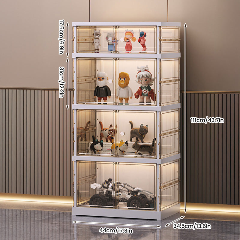 NLDD No-Assembly Foldable Display Cabinet, 3-Sided Clear Visible Showcase with Movable Wheels, Foldable Display Organizer with Magnetic Door, Free Combination for Narrow Spaces