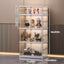 NLDD No-Assembly Foldable Display Cabinet, 3-Sided Clear Visible Showcase with Movable Wheels, Foldable Display Organizer with Magnetic Door, Free Combination for Narrow Spaces
