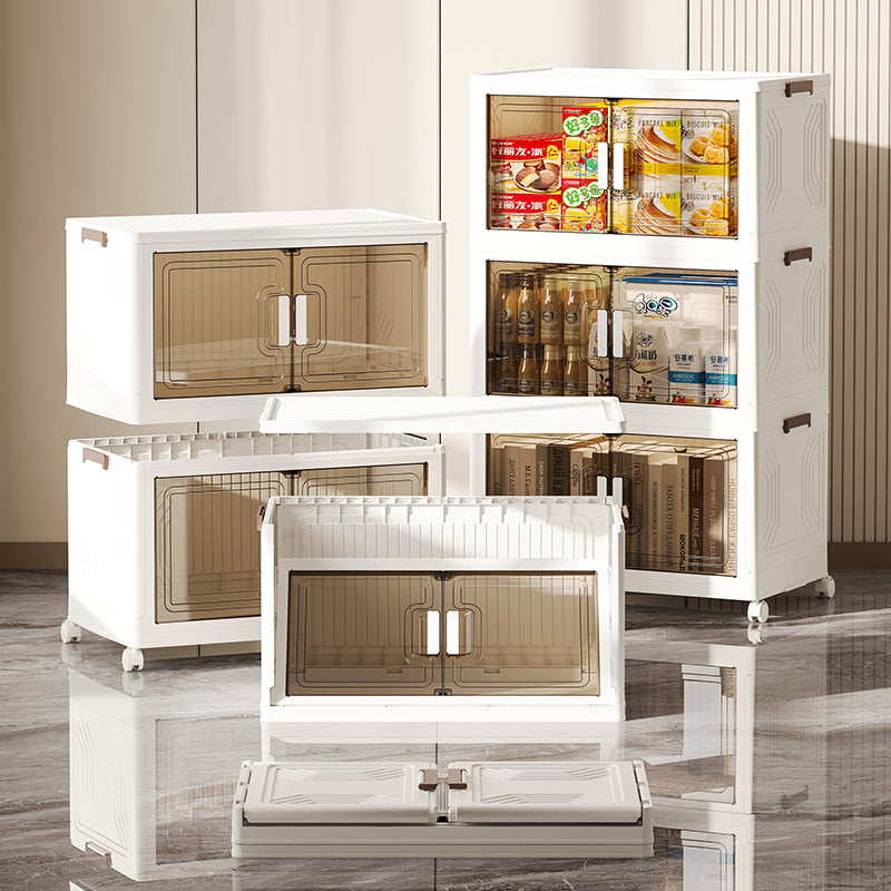 3-Tier Double-Door Foldable Wardrobe With Wheels Storage Box.