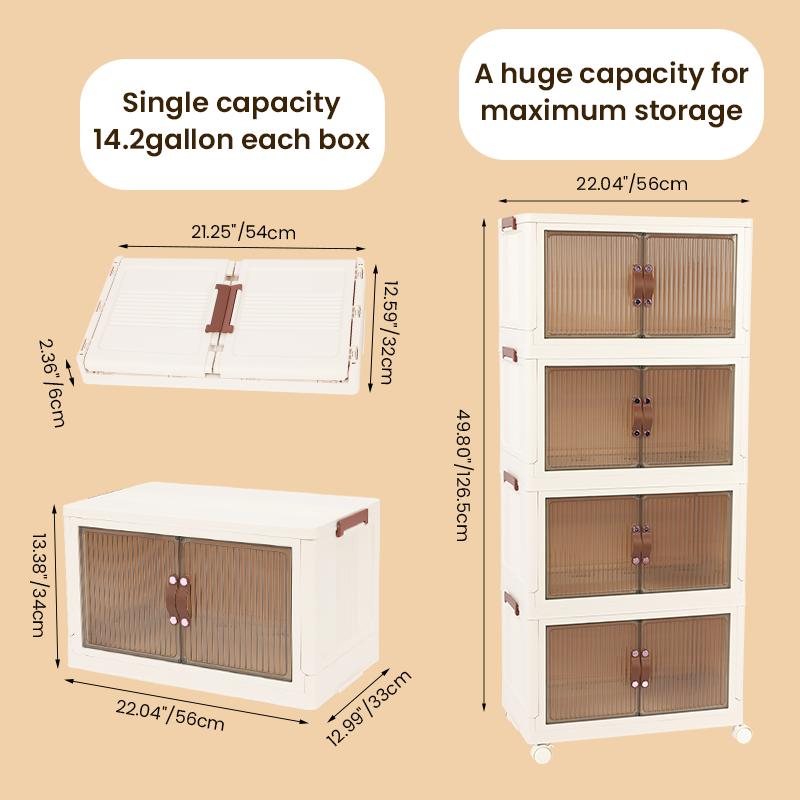 NLDD Stackable Storage Bins with Lids, Folding Storage Box with Doors, Plastic Collapsible Storage Containers Open Front