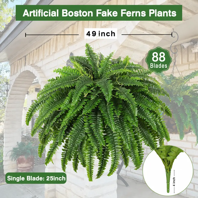 Dkaltm Single Silky Artificial Boston Fern Bush, 49Inch Large Artificial Ferns for Outdoors, Large Faux Ferns Artificial Plants,Suitable for Decorating Office, Living Room Faux Greenery,95Branches