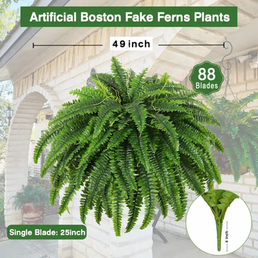 Dkaltm Single Silky Artificial Boston Fern Bush, 49Inch Large Artificial Ferns for Outdoors, Large Faux Ferns Artificial Plants,Suitable for Decorating Office, Living Room Faux Greenery,95Branches