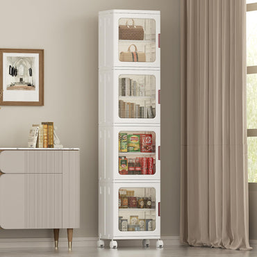 4-Tier Tall Narrow Storage Cabinet With Movable Wheels.