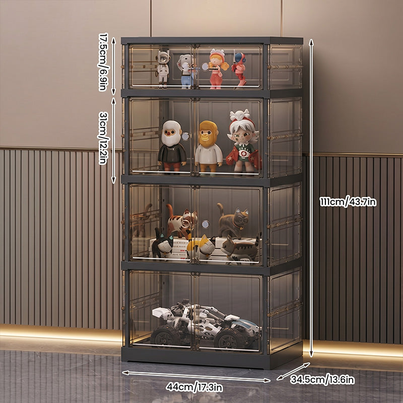 NLDD No-Assembly Foldable Display Cabinet, 3-Sided Clear Visible Showcase with Movable Wheels, Foldable Display Organizer with Magnetic Door, Free Combination for Narrow Spaces