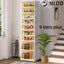 NLDD Expandable 9-Tier Shoe Rack with Clear Doors and Wheels: Collapsible Plastic Storage for 18 Pairs, Space Saving Cabinet for Bedroom Box Boxes, Shoe Box
