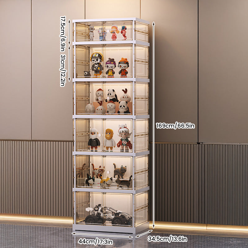 NLDD No-Assembly Foldable Display Cabinet, 3-Sided Clear Visible Showcase with Movable Wheels, Foldable Display Organizer with Magnetic Door, Free Combination for Narrow Spaces