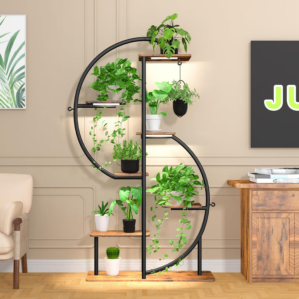 S-Shaped 63" Tall Plant Rack 7 Tiered Indoor with Grow Lights