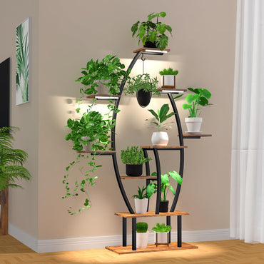 Leaf-Shaped 59" Tall Plant Rack 9 Tiered Indoor with Grow Lights