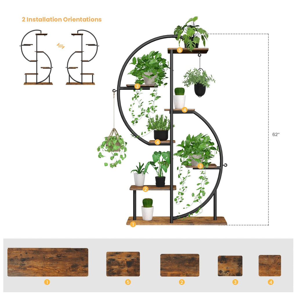 S-Shaped 63" Tall Plant Rack 7 Tiered Indoor with Grow Lights