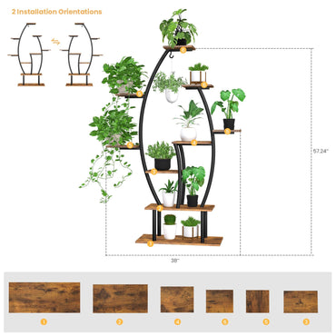 Leaf-Shaped 59" Tall Plant Rack 9 Tiered Indoor with Grow Lights