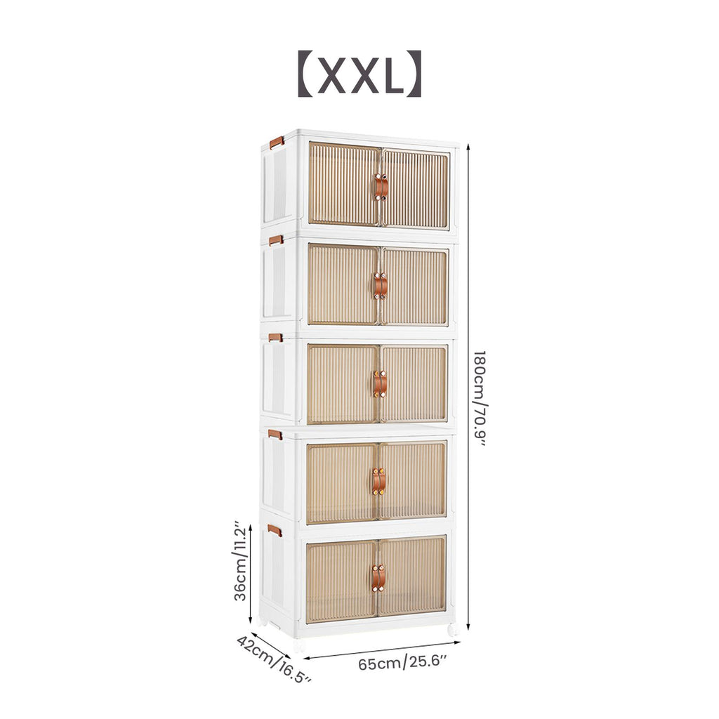 NLDD's 5-Tier Stackable Cabinet Organiser: Collapsible Storage Boxes with Lids & Doors, Versatile, Dustproof for Every Room, Kitchen, Security