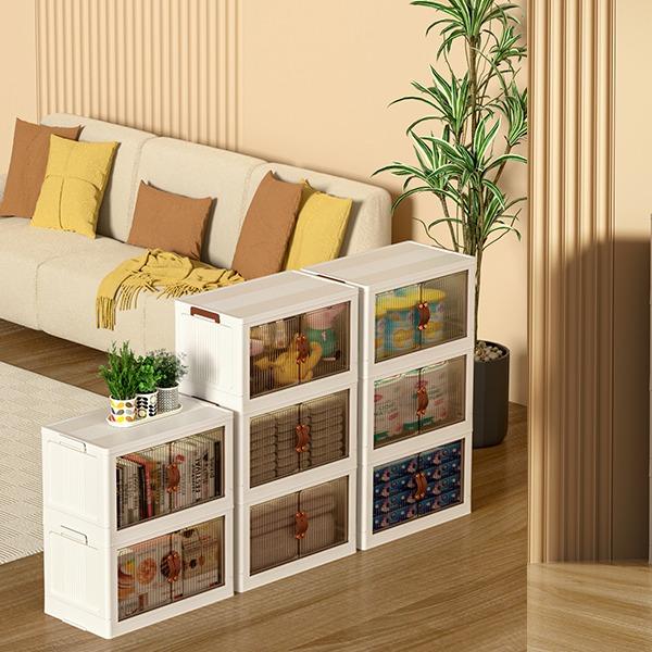 NLDD Stackable Storage Bins with Lids, Folding Storage Box with Doors, Plastic Collapsible Storage Containers Open Front