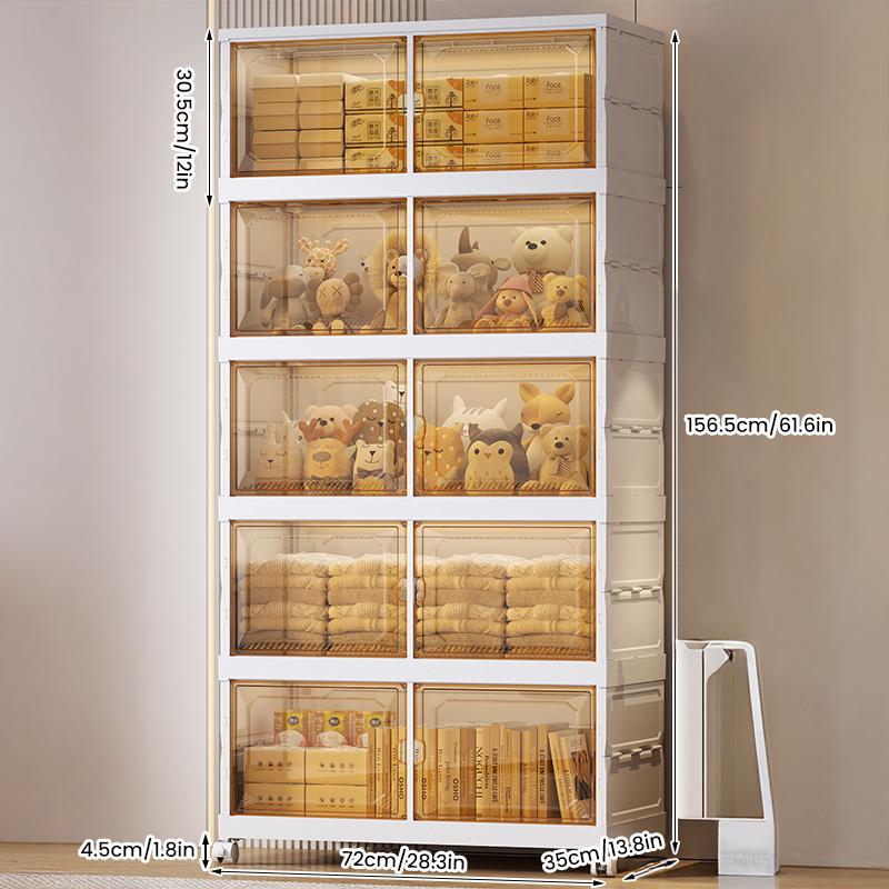 NLDD's 5-Tier Stackable Cabinet Organiser: Collapsible Storage Boxes with Lids & Doors, Versatile, Dustproof for Every Room, Kitchen, Security