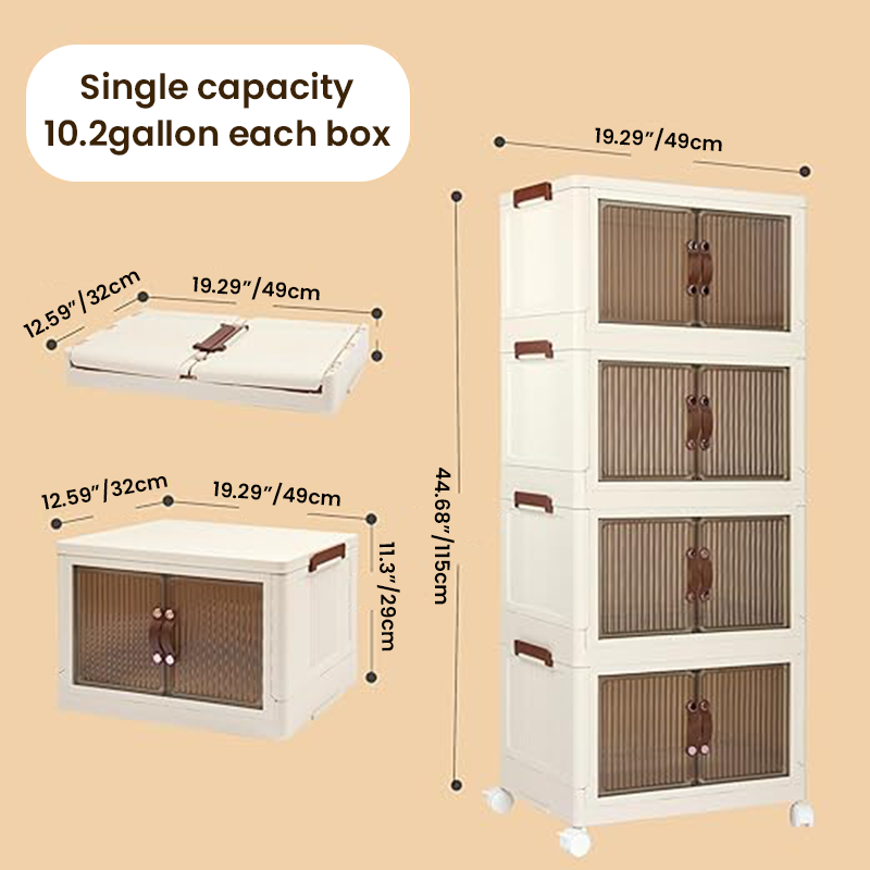 NLDD Stackable Storage Bins with Lids, Folding Storage Box with Doors, Plastic Collapsible Storage Containers Open Front