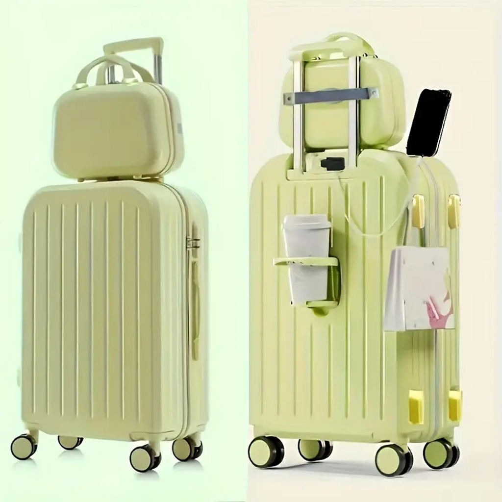 20" 2-Piece Hardshell Suitcase Set with Cabin Bag, Elegant Lightweight Travel Luggage, 4-Wheel 360 Rotation, Built-in USB Port, Cup Holder, Anti-Theft Combination Lock, Hook Bracket, 4 Fashion Colors