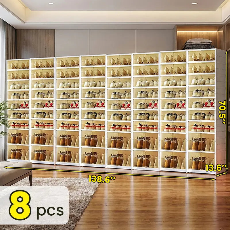 NLDD Expandable 9-Tier Shoe Rack with Clear Doors and Wheels: Collapsible Plastic Storage for 18 Pairs, Space Saving Cabinet for Bedroom Box Boxes, Shoe Box
