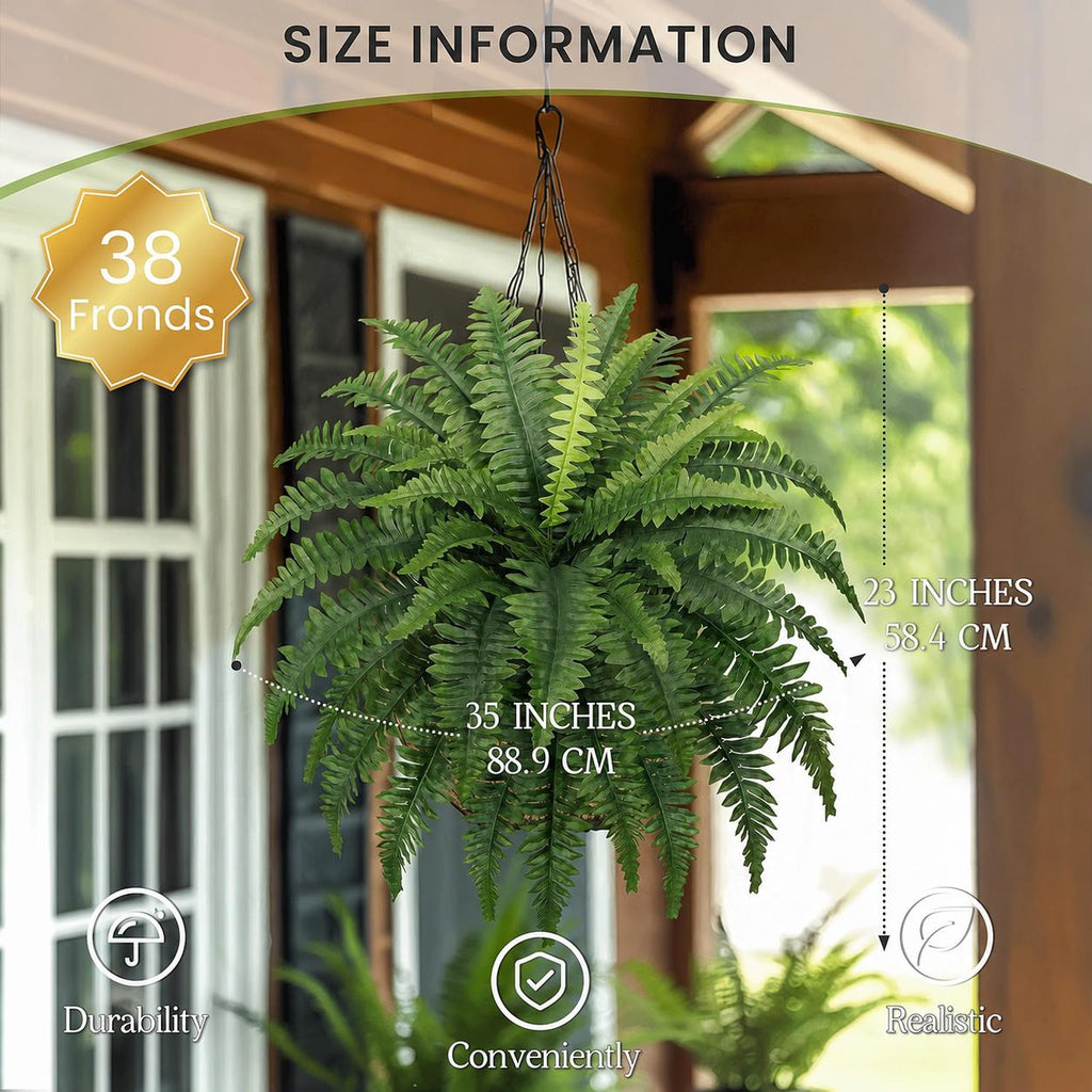 Dkaltm Single Silky Artificial Boston Fern Bush, 49Inch Large Artificial Ferns for Outdoors, Large Faux Ferns Artificial Plants,Suitable for Decorating Office, Living Room Faux Greenery,95Branches