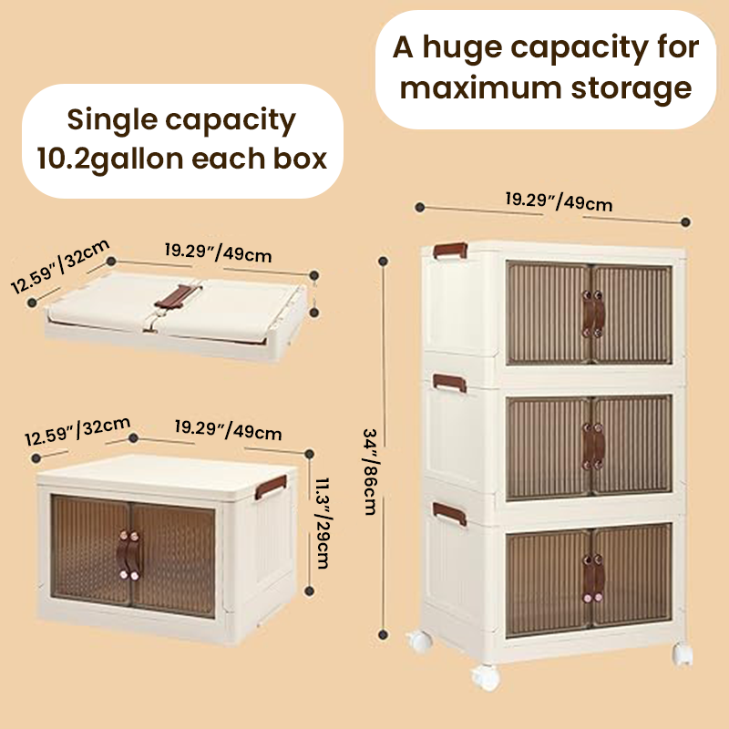 NLDD Stackable Storage Bins with Lids, Folding Storage Box with Doors, Plastic Collapsible Storage Containers Open Front