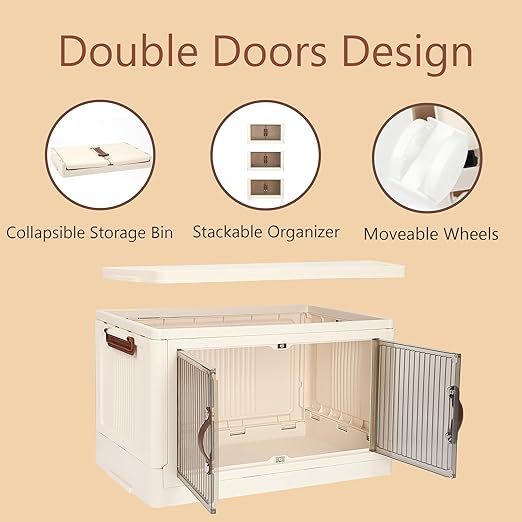 NLDD Stackable Storage Bins with Lids, Folding Storage Box with Doors, Plastic Collapsible Storage Containers Open Front