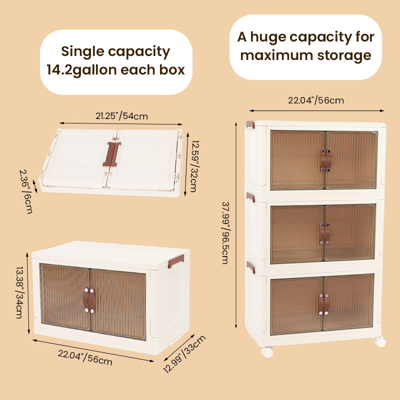 NLDD Stackable Storage Bins with Lids, Folding Storage Box with Doors, Plastic Collapsible Storage Containers Open Front