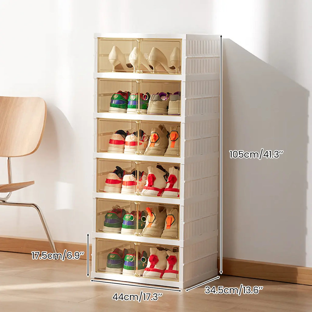 NLDD Expandable 9-Tier Shoe Rack with Clear Doors and Wheels: Collapsible Plastic Storage for 18 Pairs, Space Saving Cabinet for Bedroom Box Boxes, Shoe Box