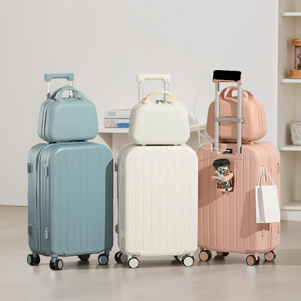 20" 2-Piece Hardshell Suitcase Set with Cabin Bag, Elegant Lightweight Travel Luggage, 4-Wheel 360 Rotation, Built-in USB Port, Cup Holder, Anti-Theft Combination Lock, Hook Bracket, 4 Fashion Colors