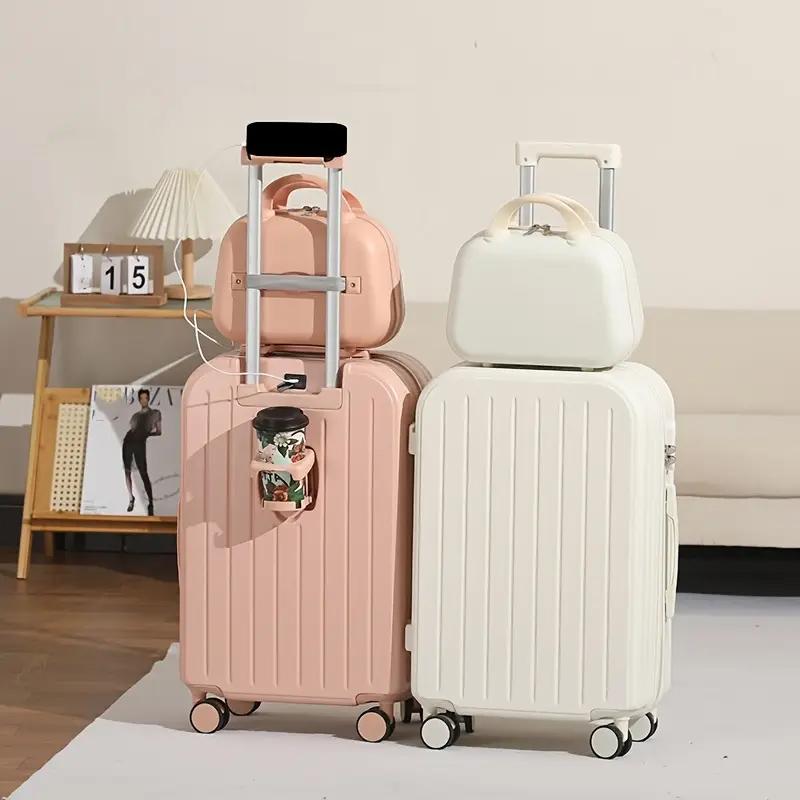 20" 2-Piece Hardshell Suitcase Set with Cabin Bag, Elegant Lightweight Travel Luggage, 4-Wheel 360 Rotation, Built-in USB Port, Cup Holder, Anti-Theft Combination Lock, Hook Bracket, 4 Fashion Colors